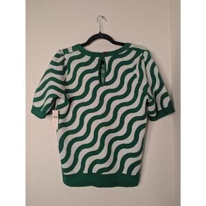 Anthropologie Maeve Green Wave Sweater 3/4 Sleeve